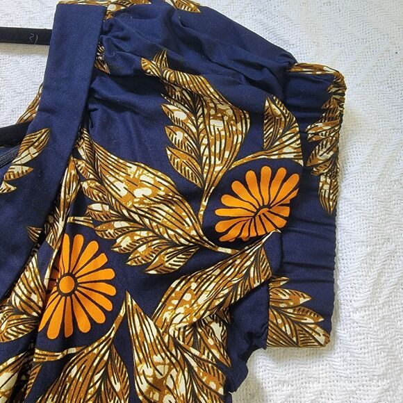 Mae Otti NWOT IDIA African Print Off Shoulder Midi Dress Navy Blue Sz XL No Belt - Picture 6 of 16